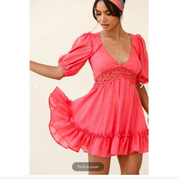 SAINTS and SECRETS  Milkmaid Sleeve Exposed Back Dress in Coral. Size Xs - Picture 1 of 11